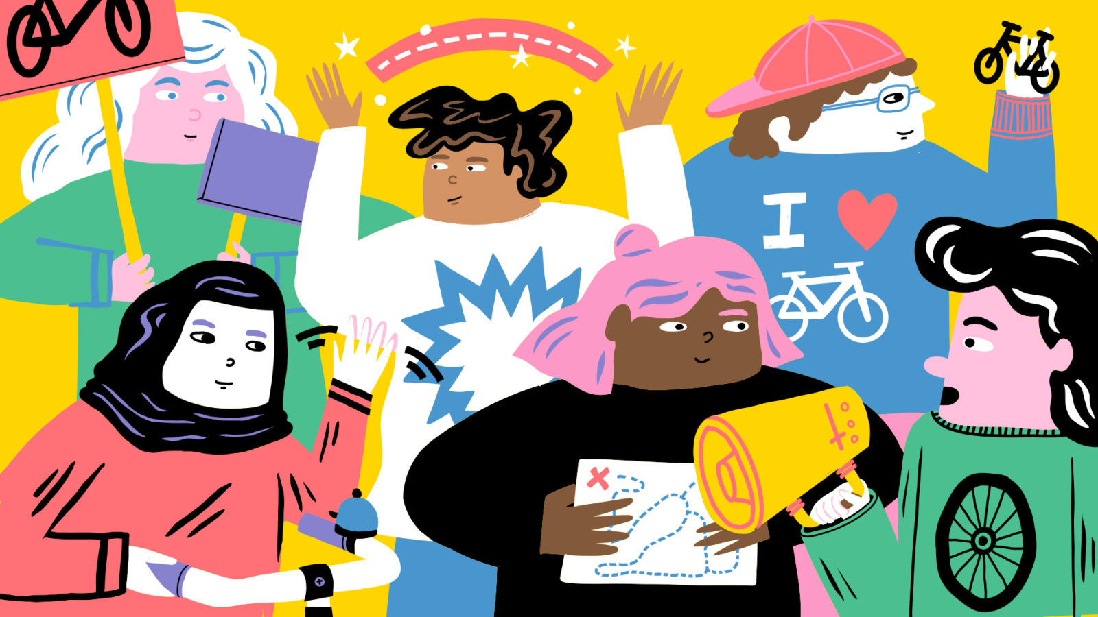 Illustratie vrijwilligers in huisstijl kleuren