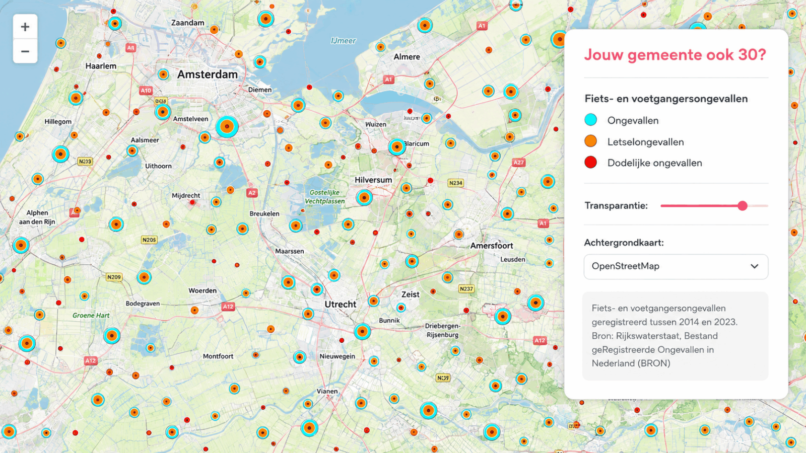 Printscreen van webtool 30 km/u